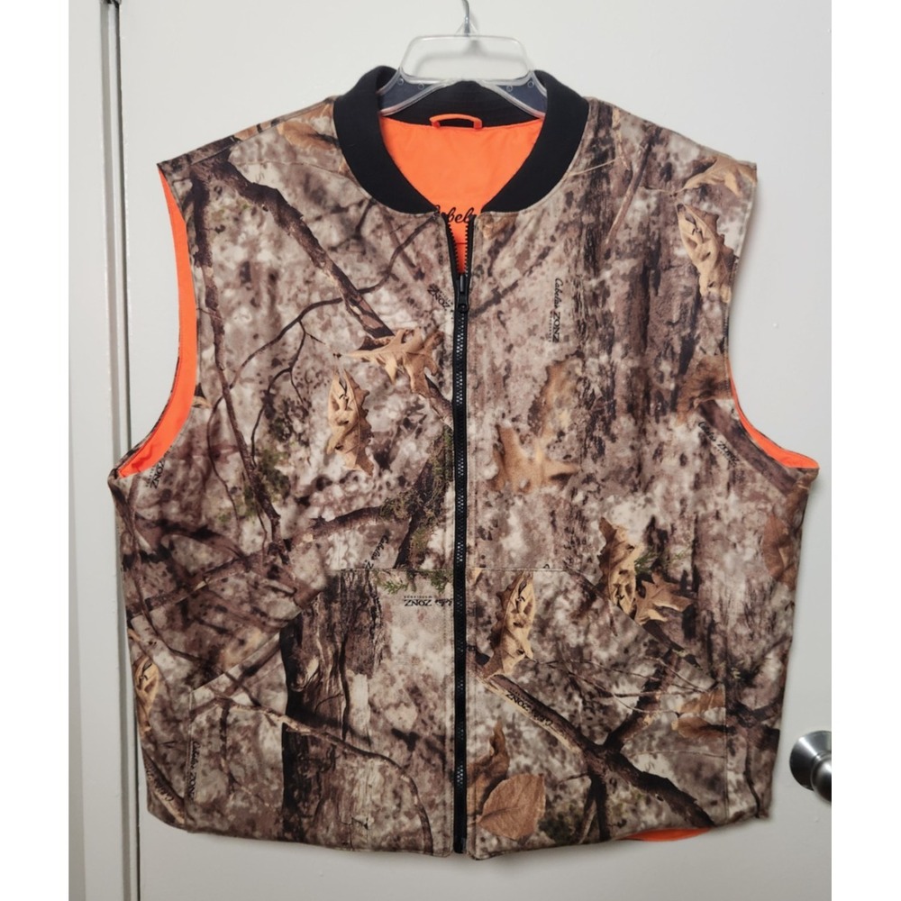 Cabela's Mens Reversible Camo Fire Orange Hunting Vest Size XL Outdoors Gorpcore
